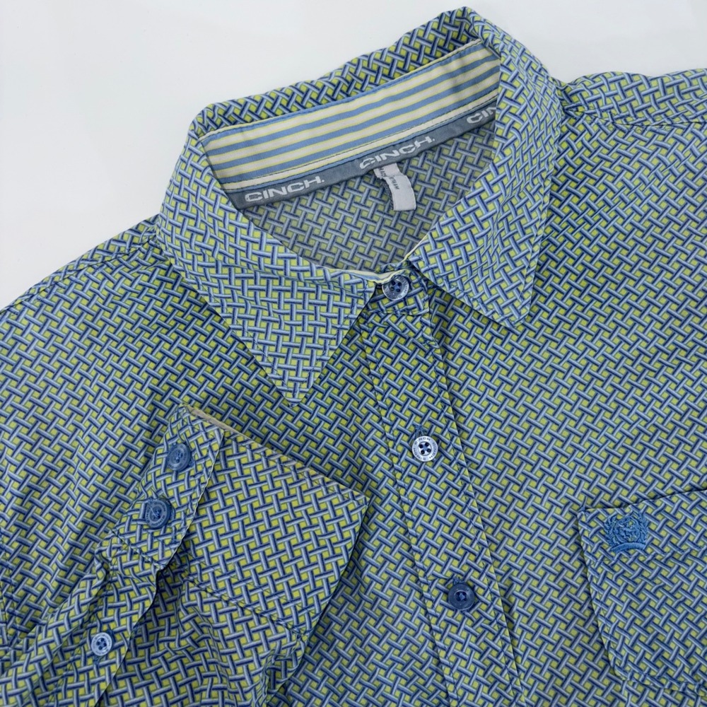 Cinch Womens Blue Green Geometric Print Western Button Down Shirt